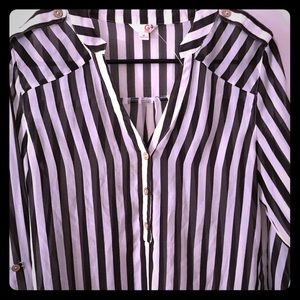 Guess sheer stripe tunic w/ epaulettes M